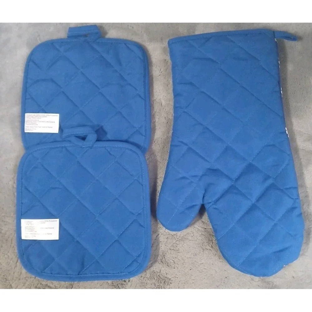 Quilted Oven Mitt 2 Pot Holders Flowers‎ Fruit Home Sweet Home Cottage Farmhouse
